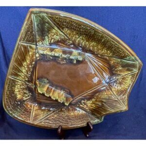Vintage Huge California Pottery Mid Century Brown Green Yellow E 33 Ashtray